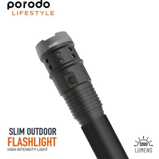 Porodo Slim Outdoor Flashlight High Intensity Light 1200 - Black